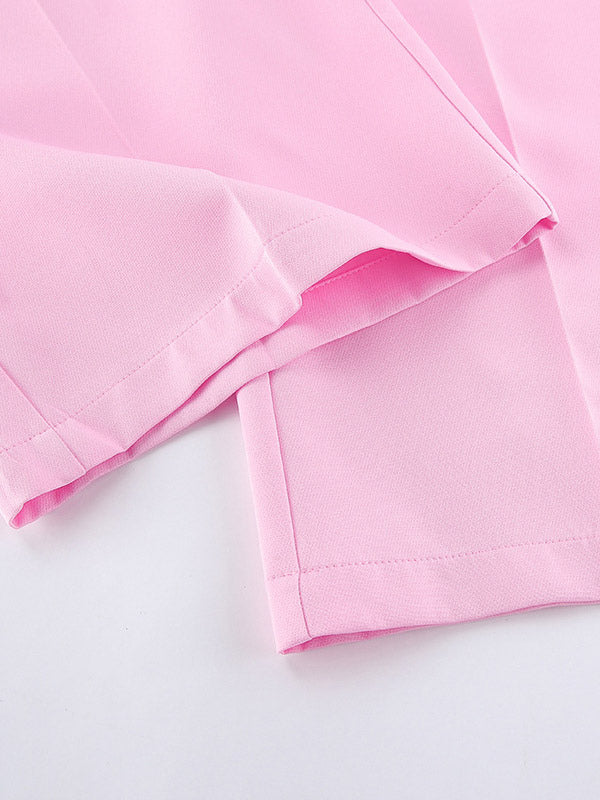 Two Piece Sets Pink Chic Daily Casual Turndown Collar Sleeveless Pant Set