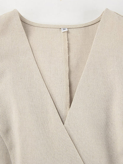 Two Piece Sets Khaki Chic Daily Casual Linen V-Neck Sleeveless Top Pant Set