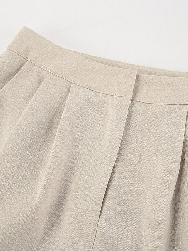 Two Piece Sets Khaki Chic Daily Casual Linen V-Neck Sleeveless Top Pant Set
