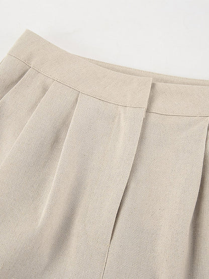 Two Piece Sets Khaki Chic Daily Casual Linen V-Neck Sleeveless Top Pant Set