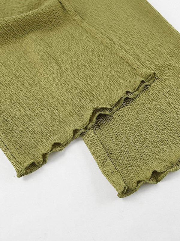 Two Piece Sets Green Halter Backless Sleeveless Top Pant Set