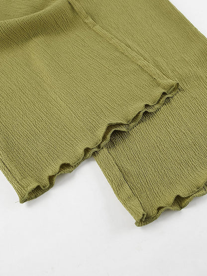 Two Piece Sets Green Halter Backless Sleeveless Top Pant Set
