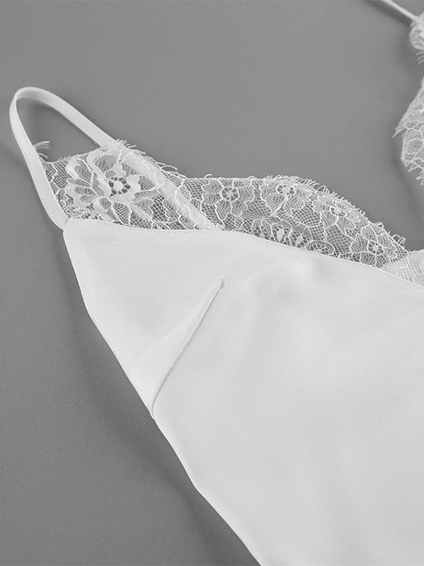 White Cami Top Straps Neck Strappy Lace Adjustable Straps Chic Women Camis