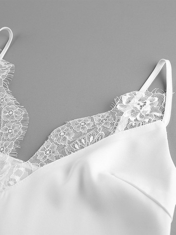 White Cami Top Straps Neck Strappy Lace Adjustable Straps Chic Women Camis