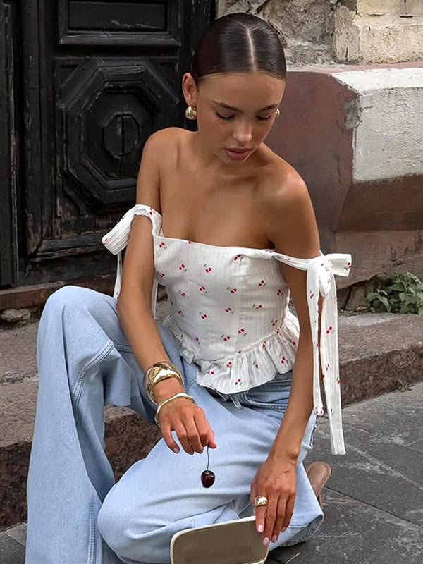 White Cami Top U-Neck Ruffles Strappy Cotton Ruffled Sexy Women Camis