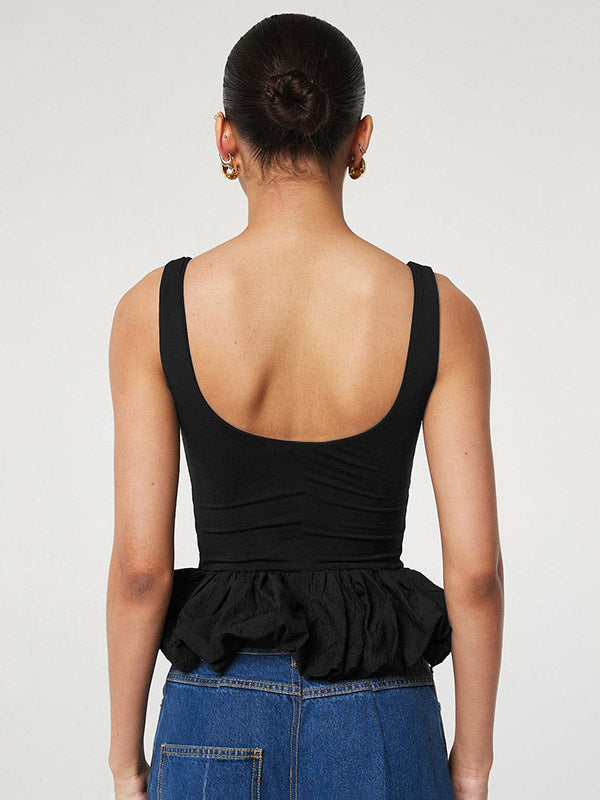 White Cami Top U-Neck Ruffles Backless Chic Camis For Women