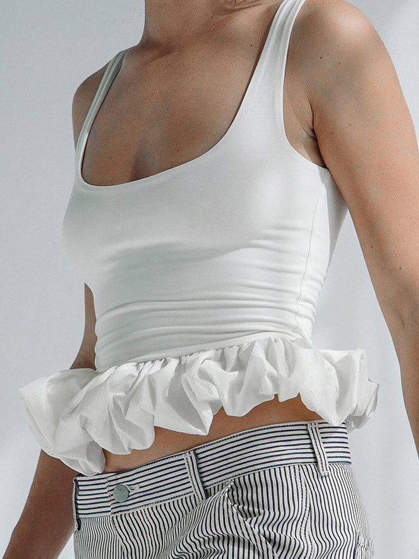 White Cami Top U-Neck Ruffles Backless Chic Camis For Women
