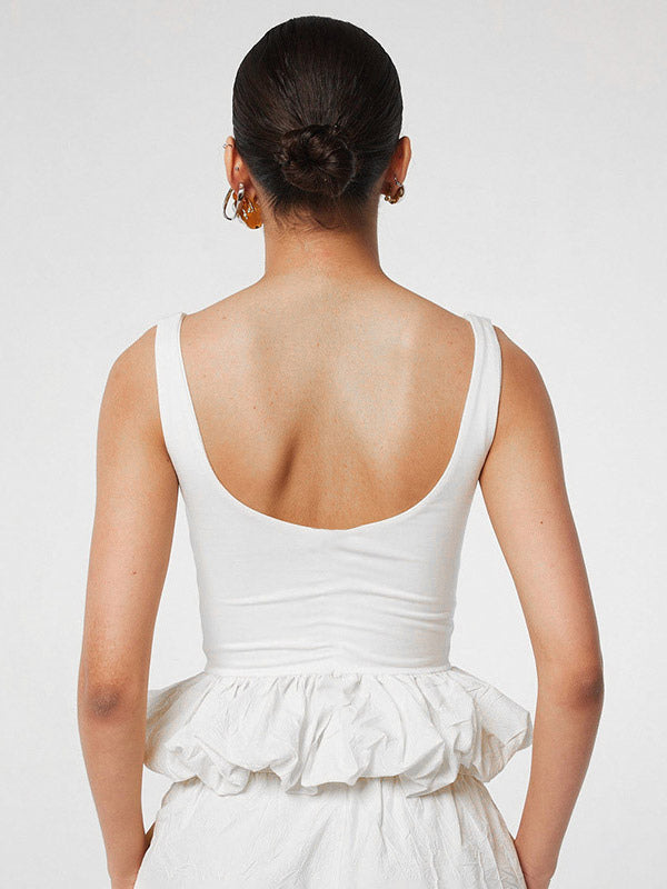 White Cami Top U-Neck Ruffles Backless Chic Camis For Women