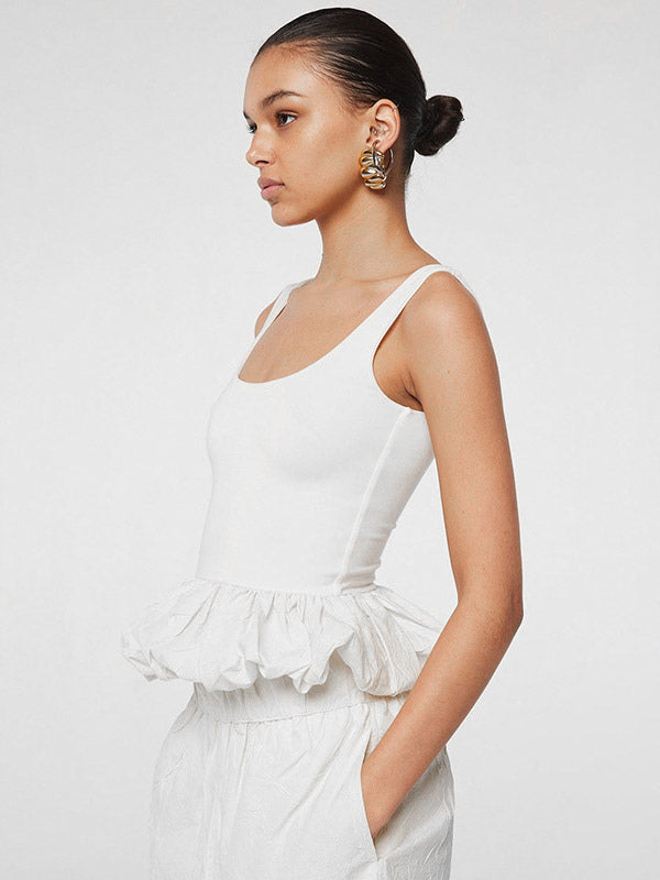 White Cami Top U-Neck Ruffles Backless Chic Camis For Women