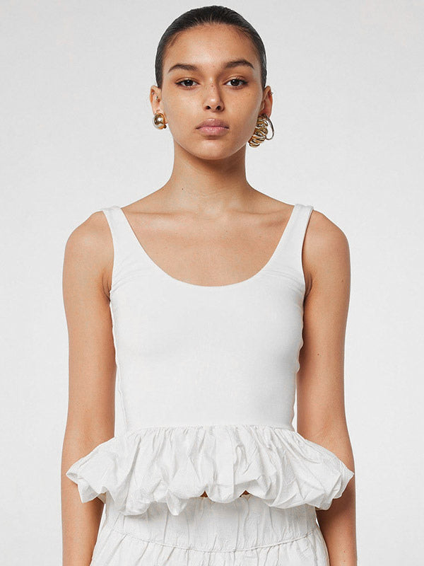 White Cami Top U-Neck Ruffles Backless Chic Camis For Women