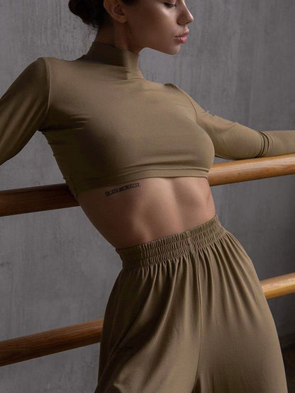 Two Piece Sets Gray Casual Party High Collar One Sleeve Long Sleeves Pant Set