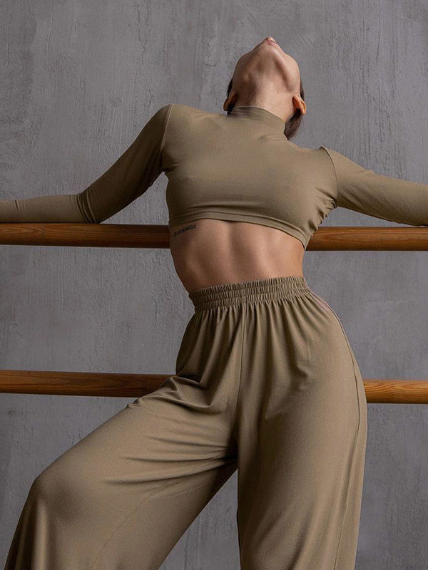 Two Piece Sets Gray Casual Party High Collar One Sleeve Long Sleeves Pant Set