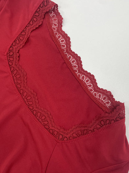 Women Crop Top Coffee Brown Lace Jewel Neck Long Sleeves Chic Tops