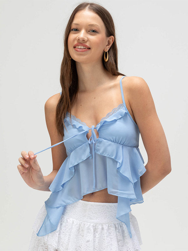 Blue Cami Top Straps Neck Chic Irregular Camis For Women