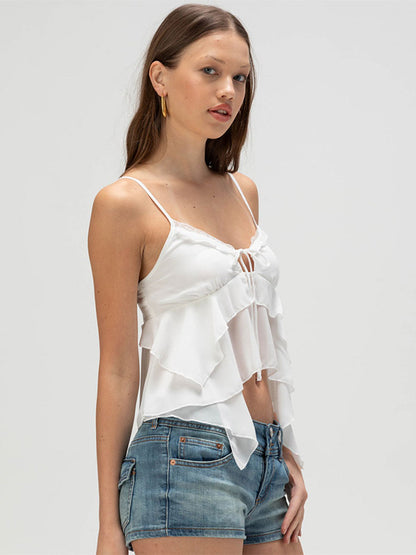 Blue Cami Top Straps Neck Chic Irregular Camis For Women