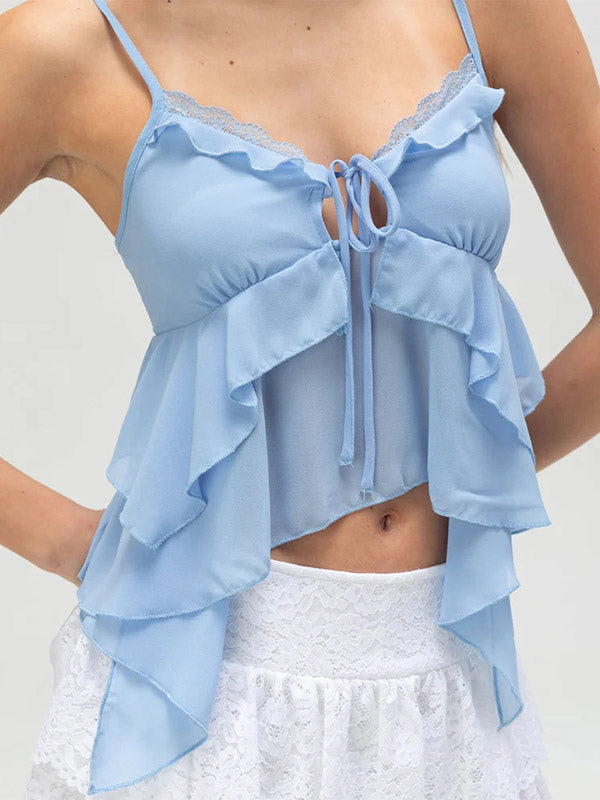 Blue Cami Top Straps Neck Chic Irregular Camis For Women