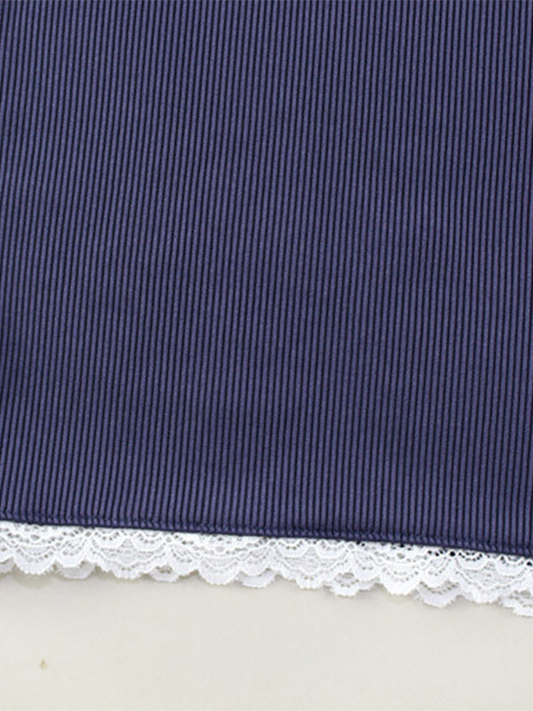 Two Piece Sets Blue Street Wear Bows Straps Neck Sleeveless Pant Set