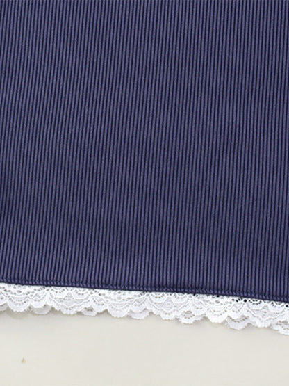 Two Piece Sets Blue Street Wear Bows Straps Neck Sleeveless Pant Set