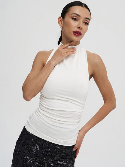 White Cami Top Halter Sexy Backless Sleeveless Women Camis