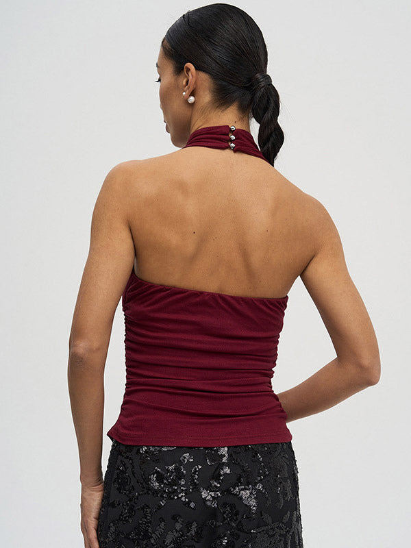 White Cami Top Halter Sexy Backless Sleeveless Women Camis