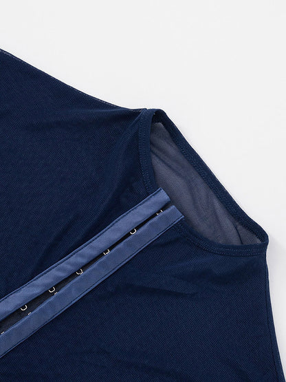 Bodysuit Sleeveless Blue Buttons Stand Collar Top For Women