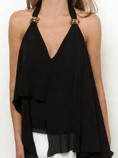 Black Cami Top Halter Backless Sleeveless Chic Camis For Women
