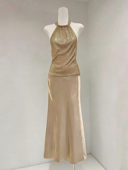 Gold Cami Top Halter Casual Women Camis