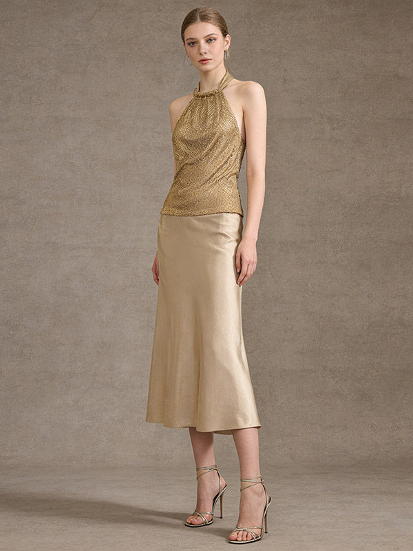 Gold Cami Top Halter Casual Women Camis