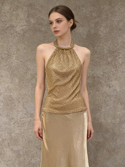 Gold Cami Top Halter Casual Women Camis