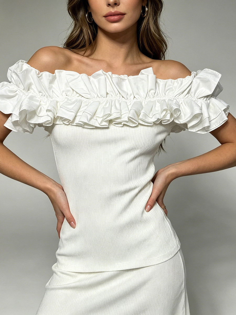White Cami Top Off-The-Shoulder Pleated Ruffles Chic Camis For Women