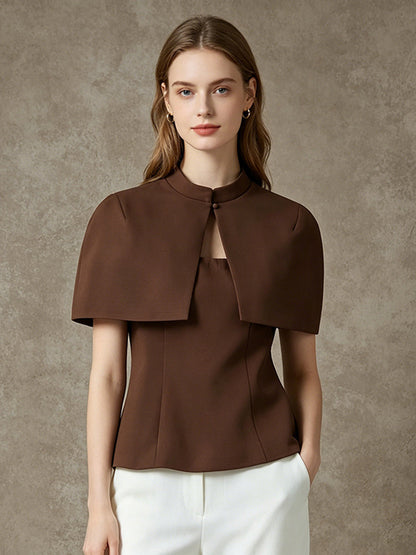 Blouse For Women Coffee Brown Buttons Strapless Elegant Sleeveless Tops