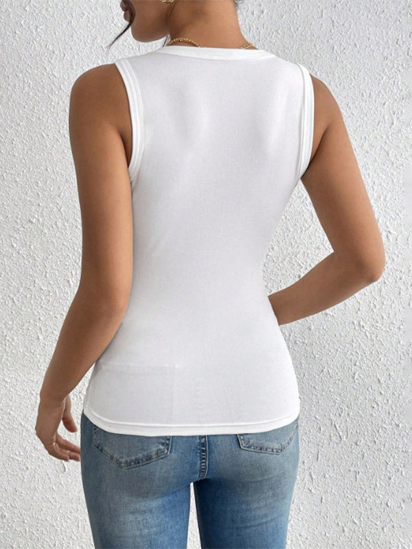 Black Cami Top Jewel Neck Flowers Chic Camis For Women