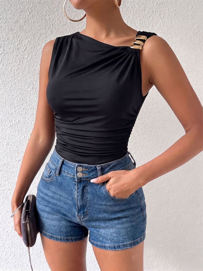 Women Crop Top Black Chic Sleeveless Tops