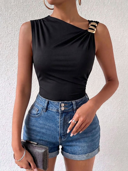 Women Crop Top Black Chic Sleeveless Tops