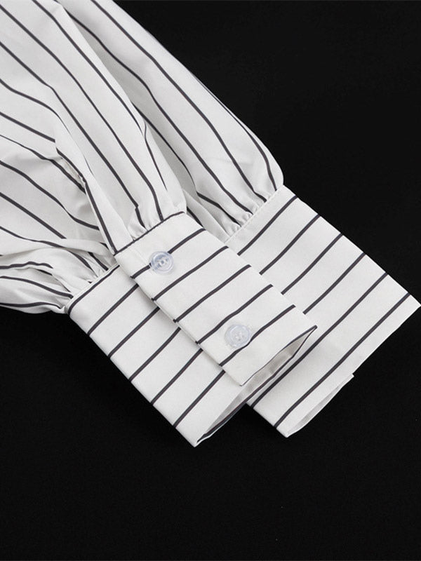 Blouse For Women White Turndown Collar Clothes Casual Bows Long Sleeves Tops