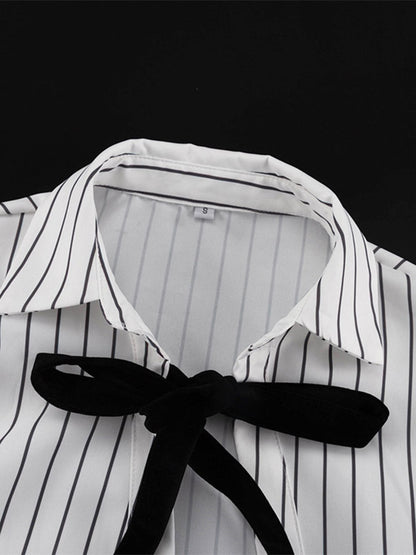 Blouse For Women White Turndown Collar Clothes Casual Bows Long Sleeves Tops
