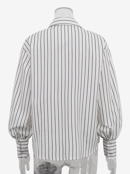 Blouse For Women White Turndown Collar Clothes Casual Bows Long Sleeves Tops