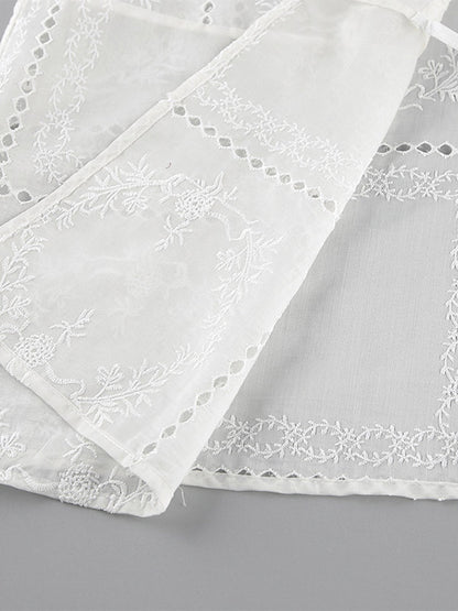 Shirt For Women White Lace Up Stand Collar Casual 3/4 Length Sleeves Tops