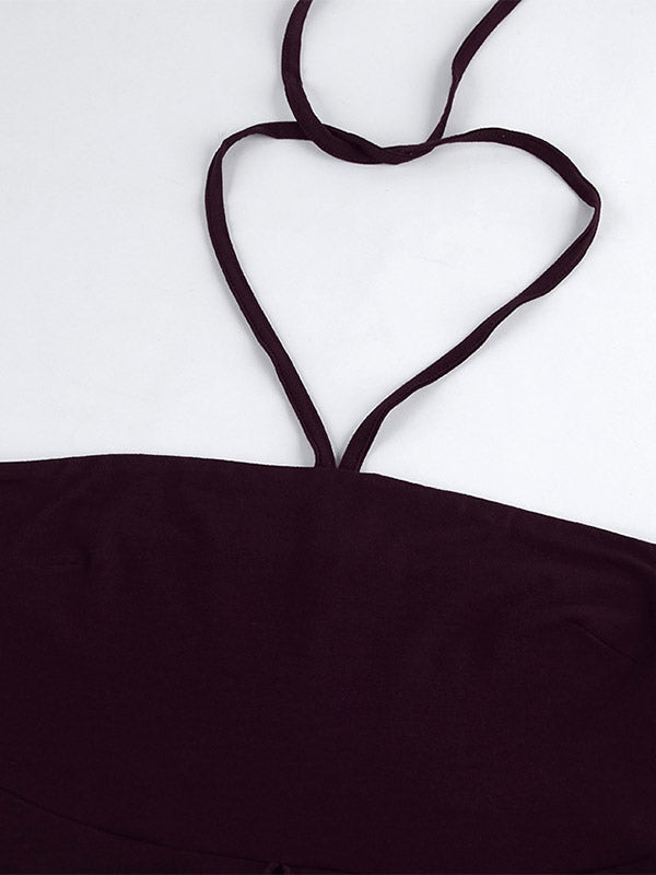 Brown Cami Top Halter Ruffles Lycra Spandex Backless Chic Camis For Women