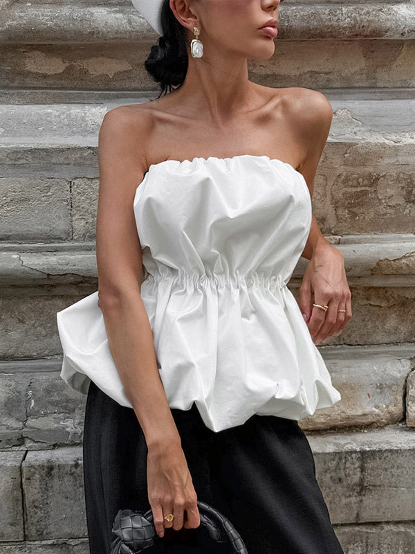Pink Cami Top Strapless Pleated Sexy Backless Cotton Women Camis