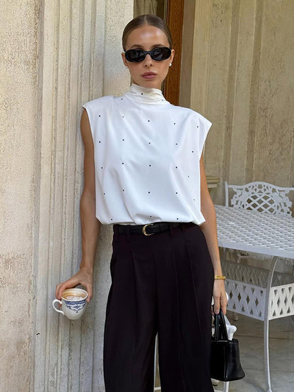 Cami Top High Collar Lace Up Casual Women Camis