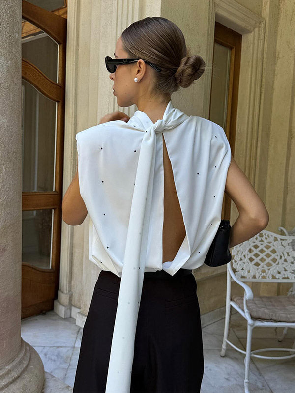 Cami Top High Collar Lace Up Casual Women Camis