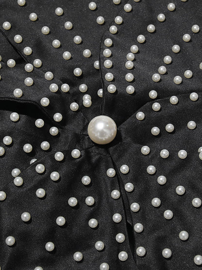 Women Crop Top Black Backless Flowers Pearls Halter Sleeveless Chic Tops
