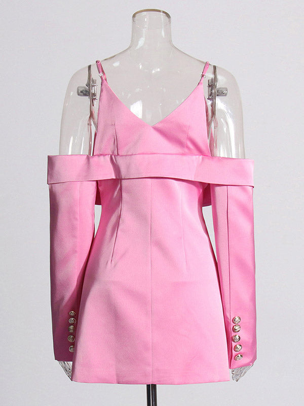 Blouse For Women Pink V-Neck Chic Cut Out Long Sleeves Tops