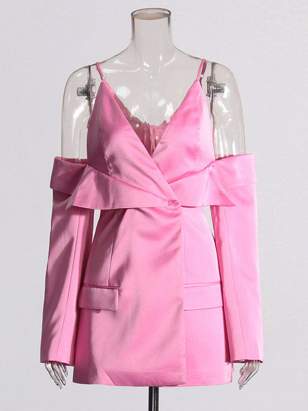 Blouse For Women Pink V-Neck Chic Cut Out Long Sleeves Tops