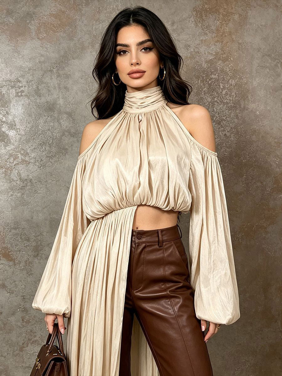 Apricot Cami Top Halter Pleated Cotton Casual Women Camis