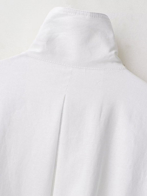 Blouse For Women White Buttons Stand Collar Casual Long Sleeves Tops