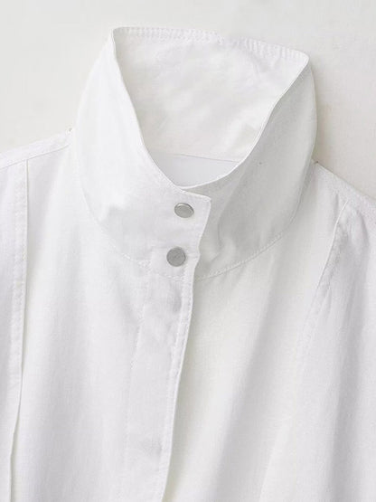 Blouse For Women White Buttons Stand Collar Casual Long Sleeves Tops