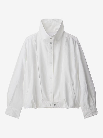 Blouse For Women White Buttons Stand Collar Casual Long Sleeves Tops