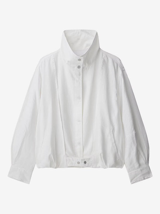 Blouse For Women White Buttons Stand Collar Casual Long Sleeves Tops